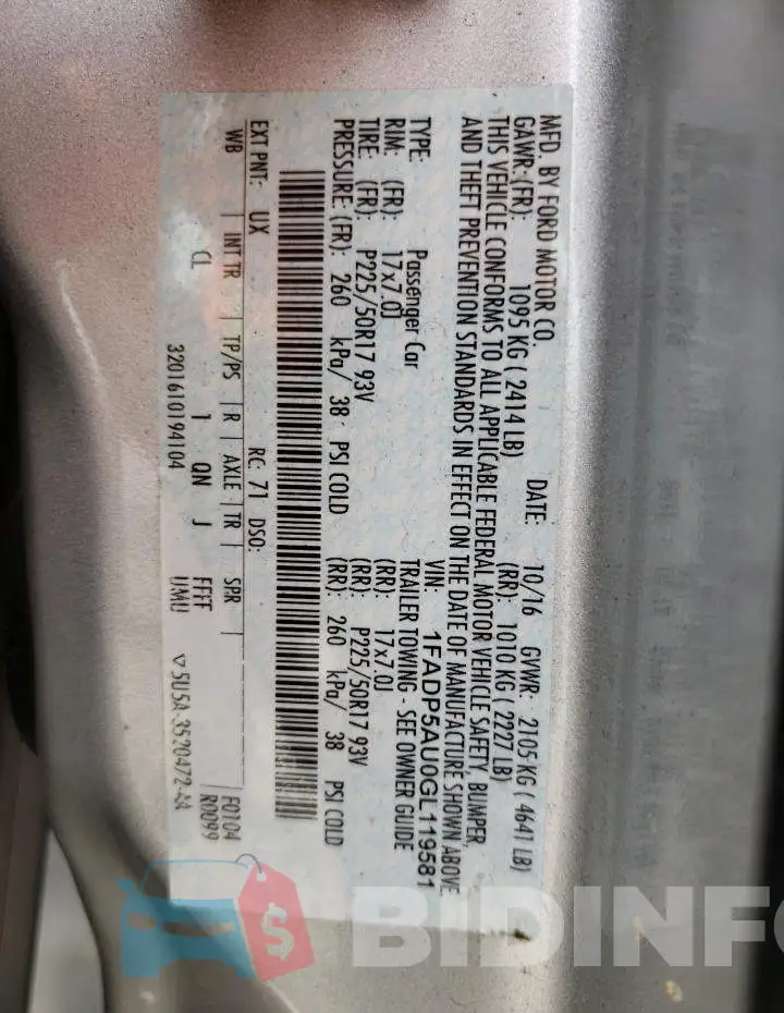 1FADP5AU0GL119581 Photo# 10