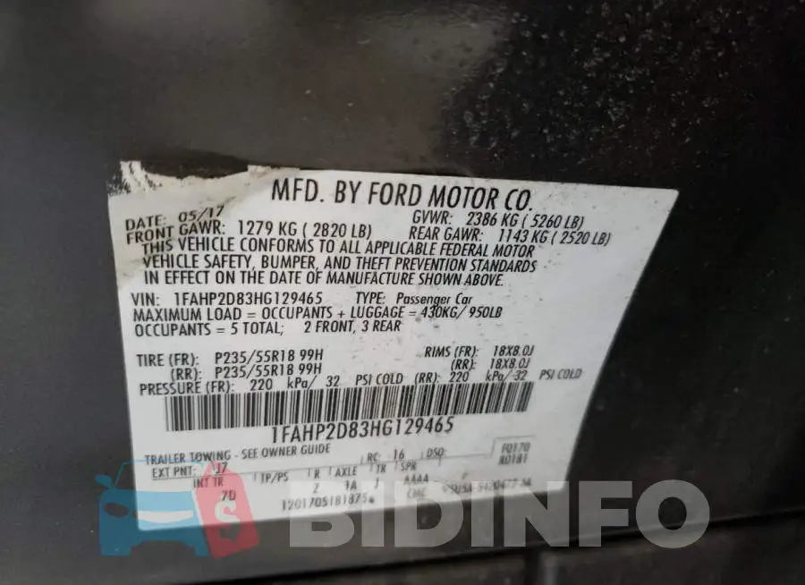1FAHP2D83HG129465 Photo# 10