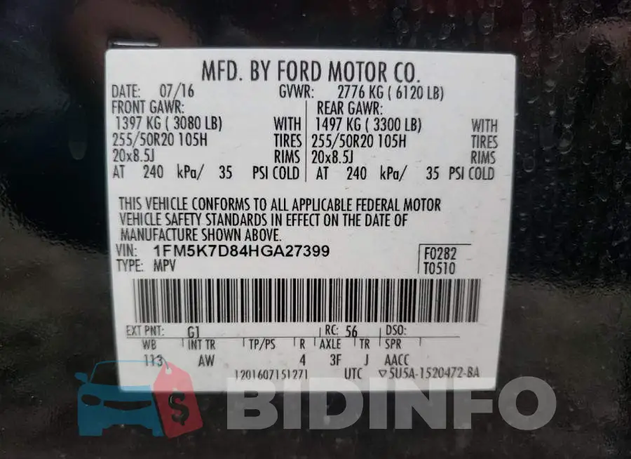 1FM5K7D84HGA27399 Photo# 10