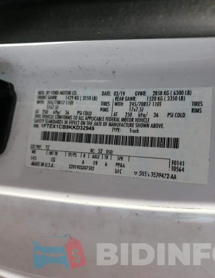 1FTEX1CB9KKD32949 Photo# 10