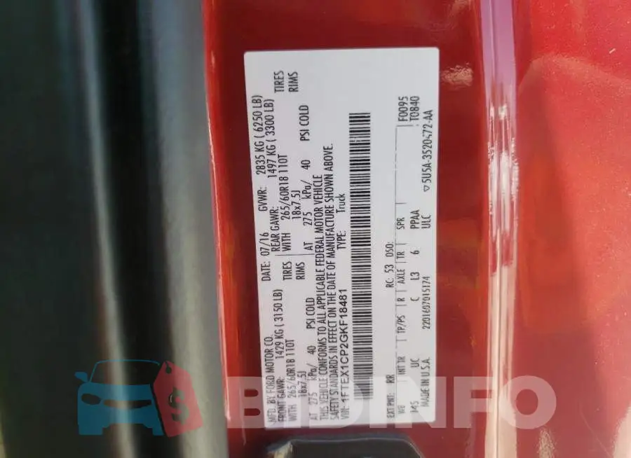 1FTEX1CP2GKF18481 Photo# 10