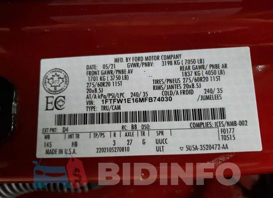 1FTFW1E16MFB74030 Photo# 10