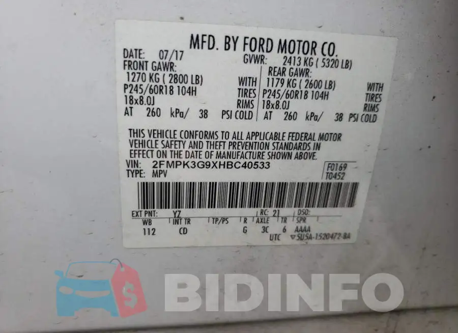 2FMPK3G9XHBC40533 Photo# 10