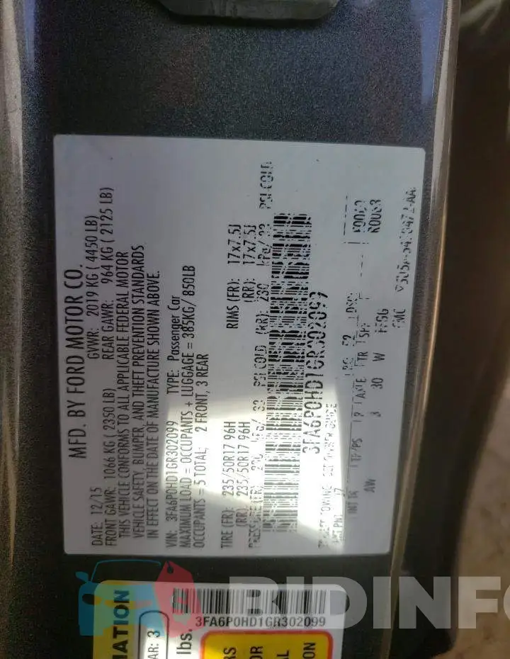 3FA6P0HD1GR302099 Photo# 10