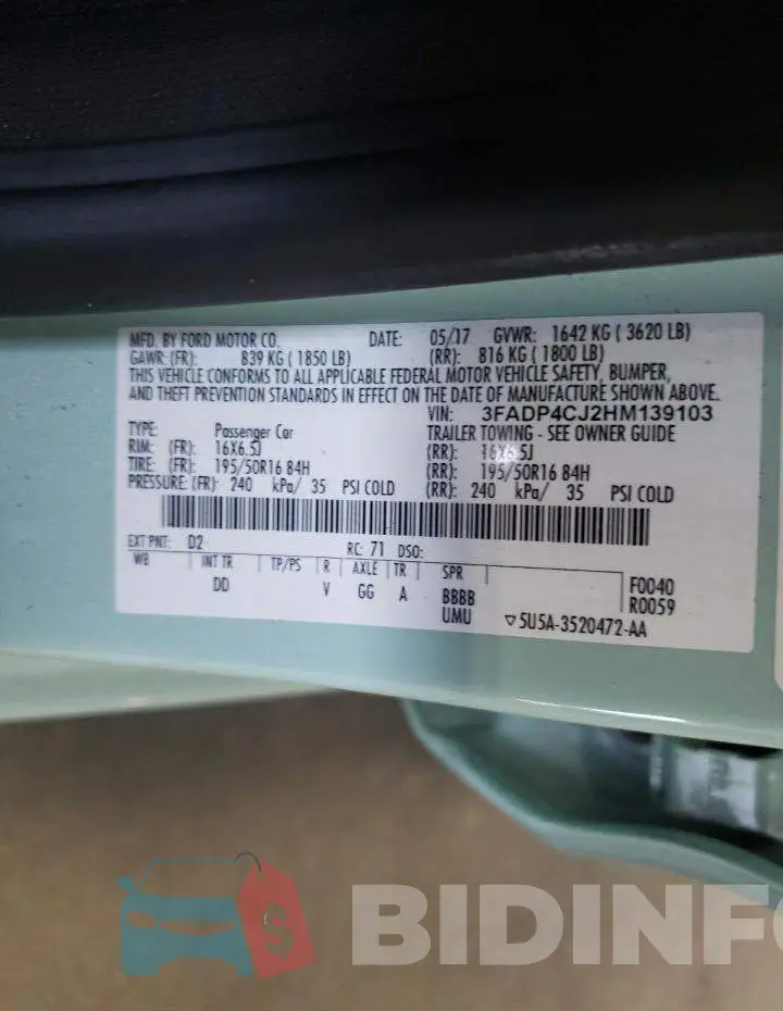 3FADP4CJ2HM139103 Photo# 10