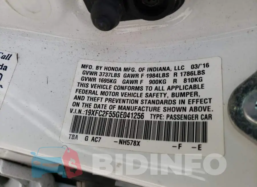 19XFC2F55GE041256 Photo# 10