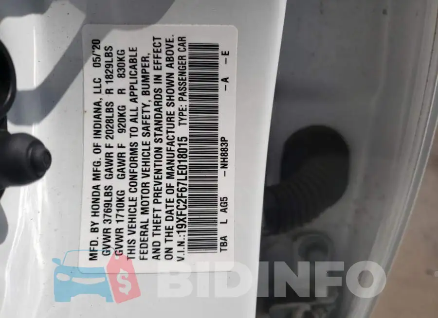 19XFC2F67LE018015 Photo# 10