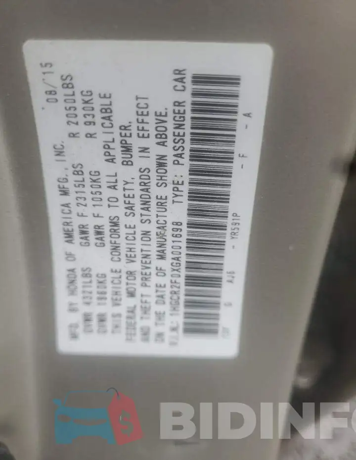 1HGCR2F0XGA001698 Photo# 10