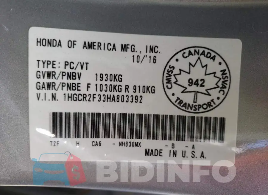 1HGCR2F33HA803392 Photo# 10