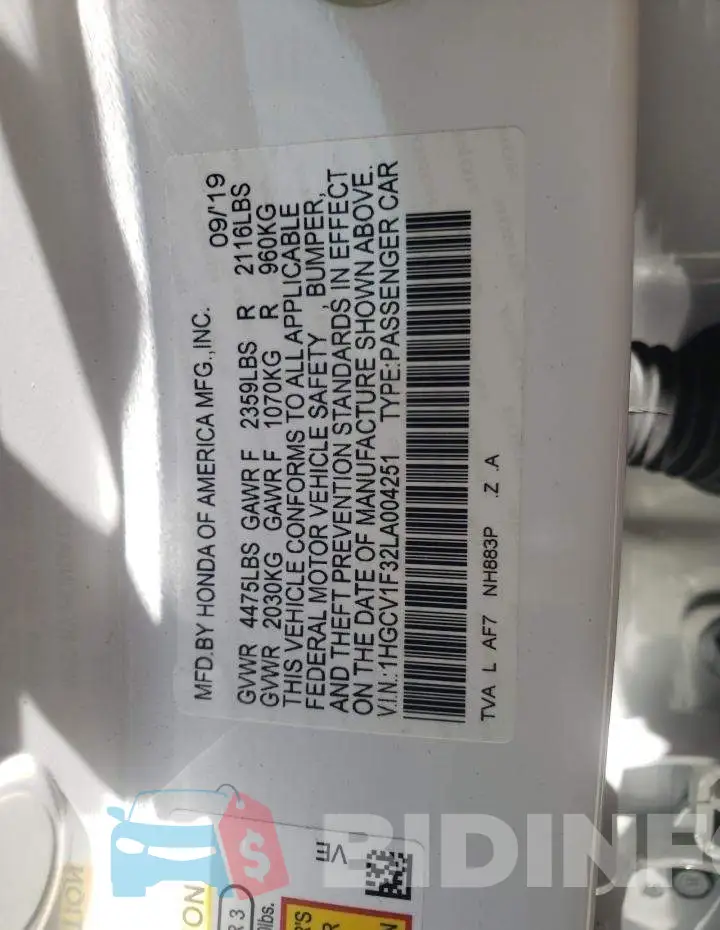 1HGCV1F32LA004251 Photo# 10