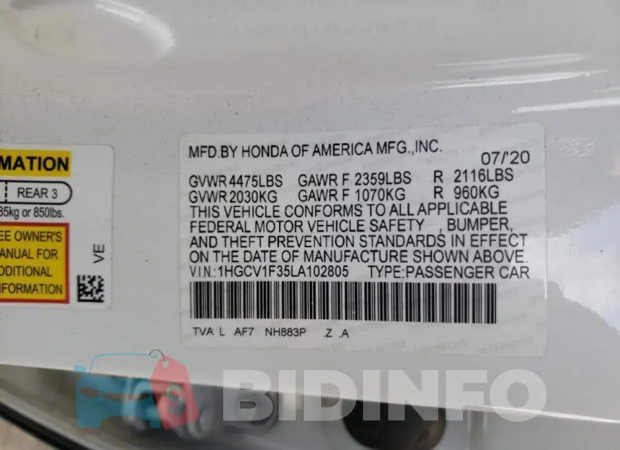 1HGCV1F35LA102805 Photo# 10
