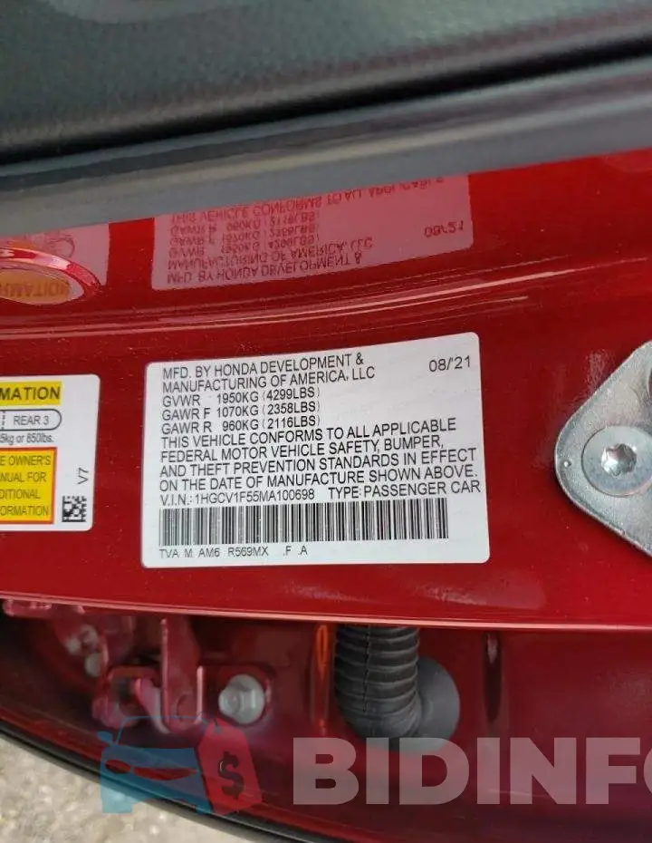 1HGCV1F55MA100698 Photo# 10