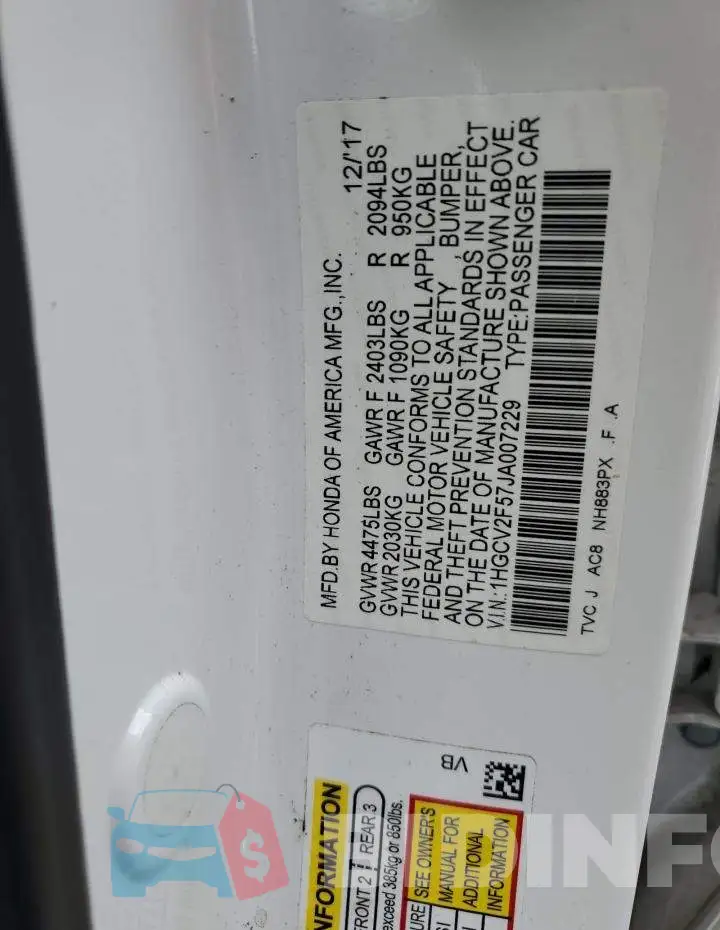 1HGCV2F57JA007229 Photo# 10