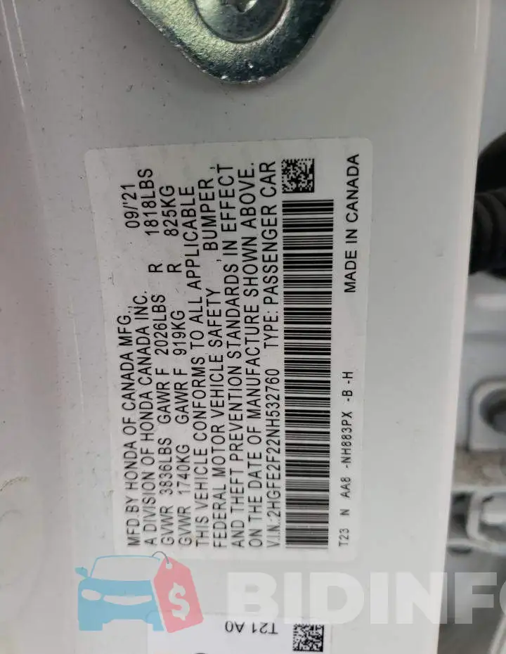 2HGFE2F22NH532760 Photo# 10