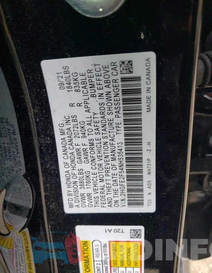 2HGFE2F54NH535413 Photo# 10