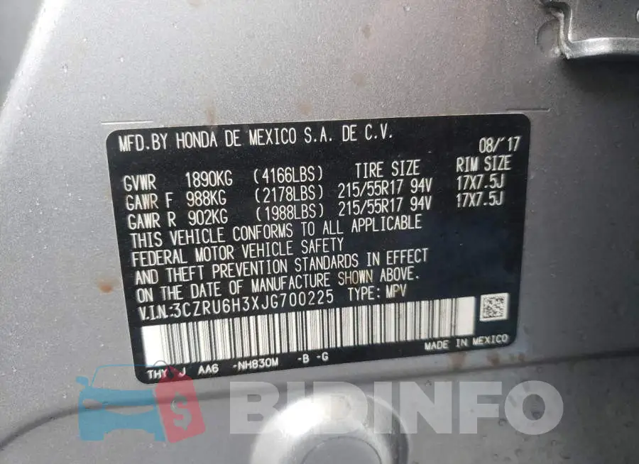 3CZRU6H3XJG700225 Photo# 10