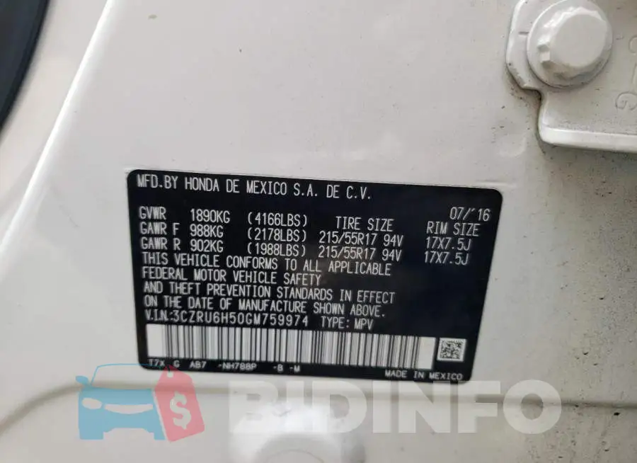 3CZRU6H50GM759974 Photo# 10