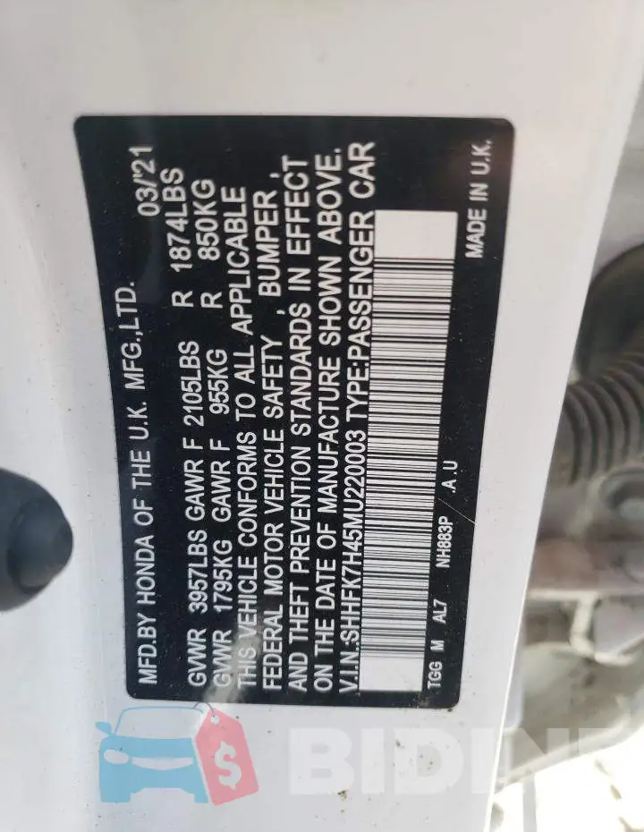 SHHFK7H45MU220003 Photo# 10