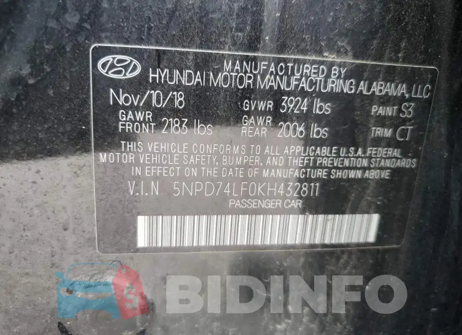 5NPD74LF0KH432811 Photo# 10