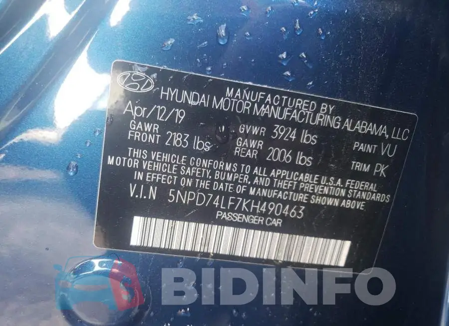 5NPD74LF7KH490463 Photo# 10