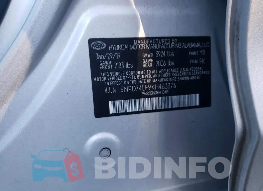 5NPD74LF9KH463376 Photo# 10