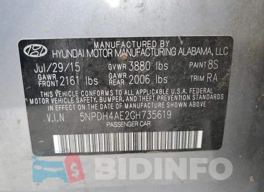 5NPDH4AE2GH735619 Photo# 10