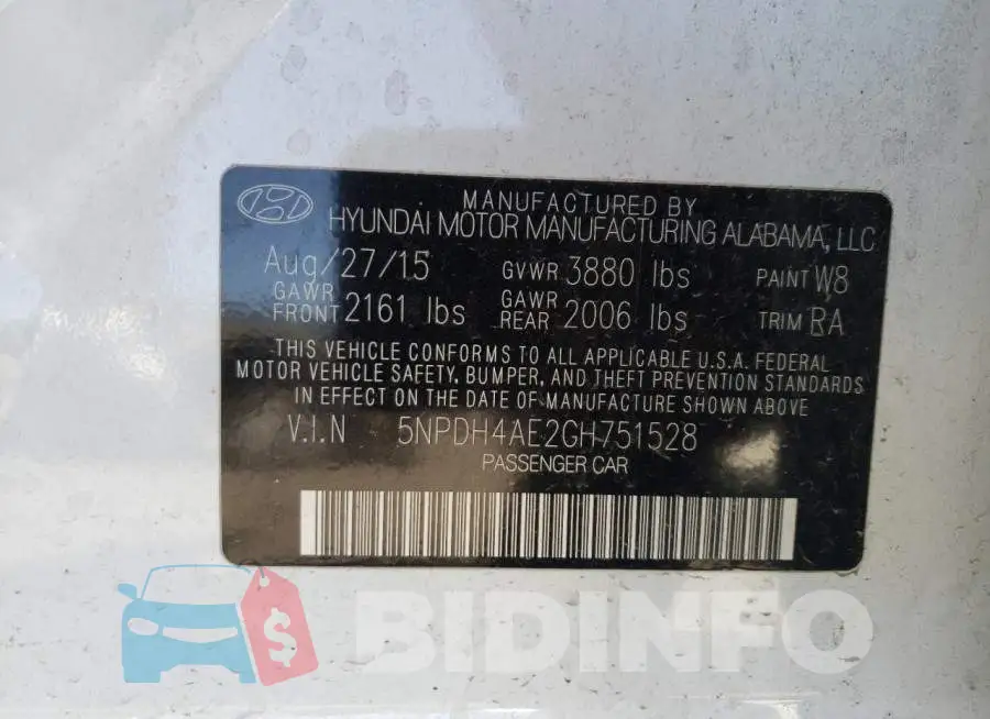 5NPDH4AE2GH751528 Photo# 10