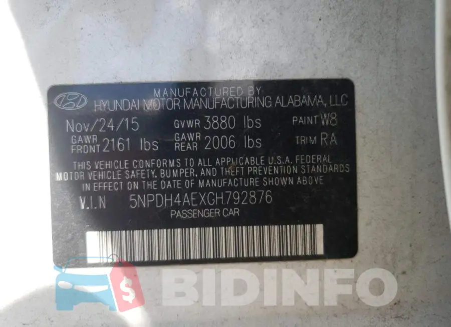 5NPDH4AEXGH792876 Photo# 10