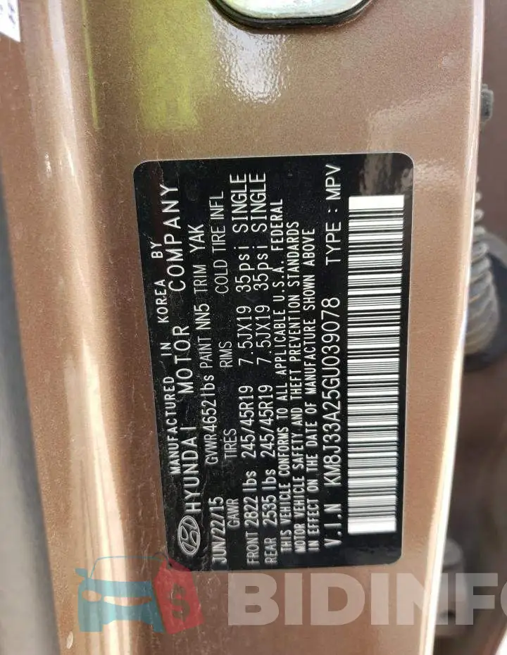 KM8J33A25GU039078 Photo# 10