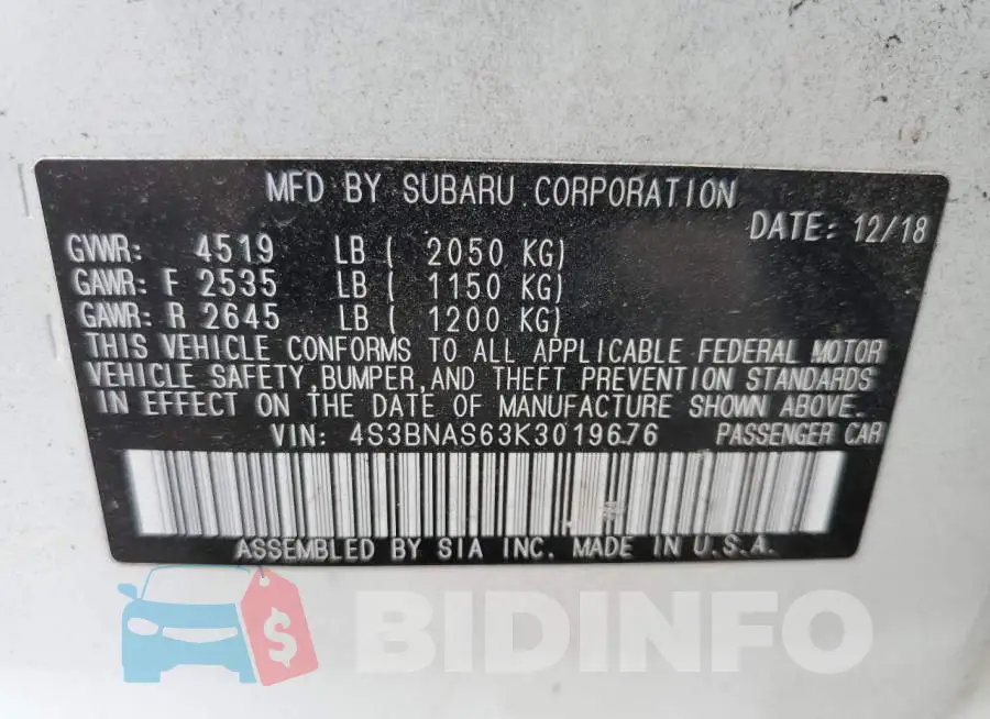 4S3BNAS63K3019676 Photo# 10