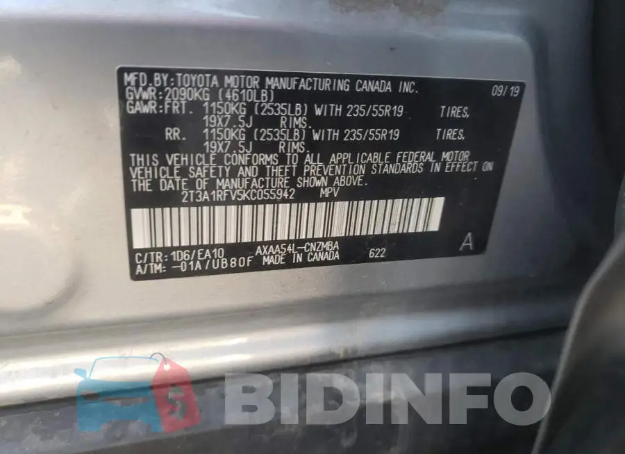 2T3A1RFV5KC055942 Photo# 10