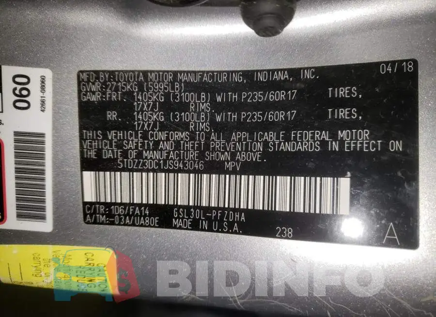 5TDZZ3DC1JS943046 Photo# 10