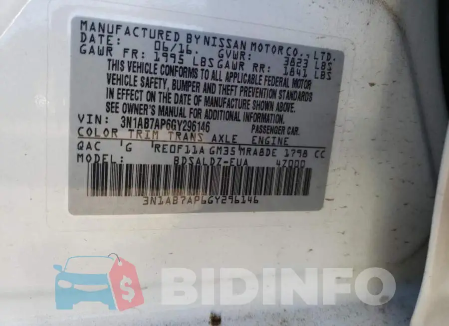 3N1AB7AP6GY296146 Photo# 10