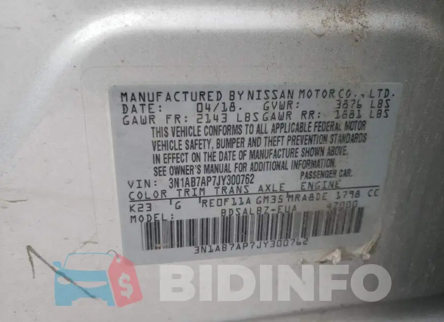 3N1AB7AP7JY300762 Photo# 10