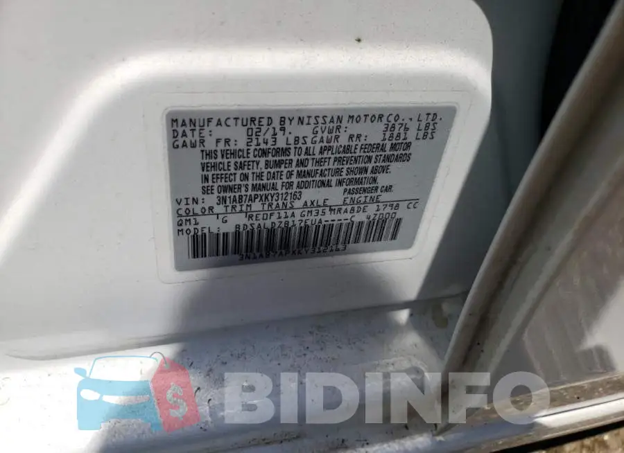3N1AB7APXKY312163 Photo# 10