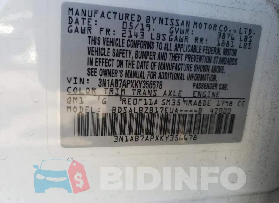 3N1AB7APXKY356678 Photo# 10