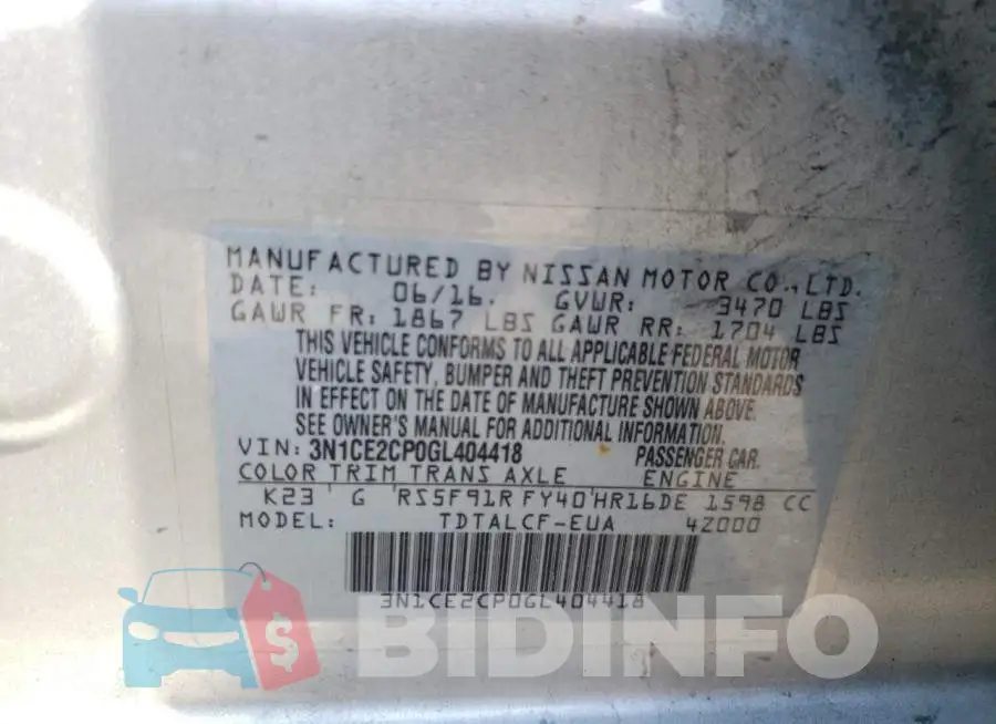 3N1CE2CP0GL404418 Photo# 10