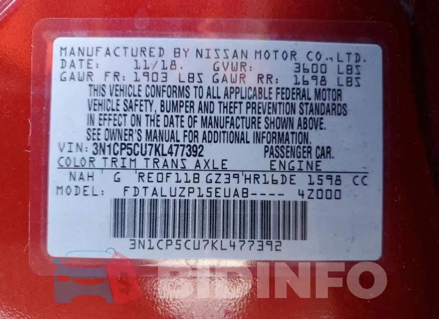 3N1CP5CU7KL477392 Photo# 10