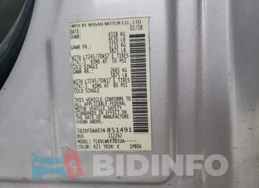 5BZBF0AA9JN851491 Photo# 10