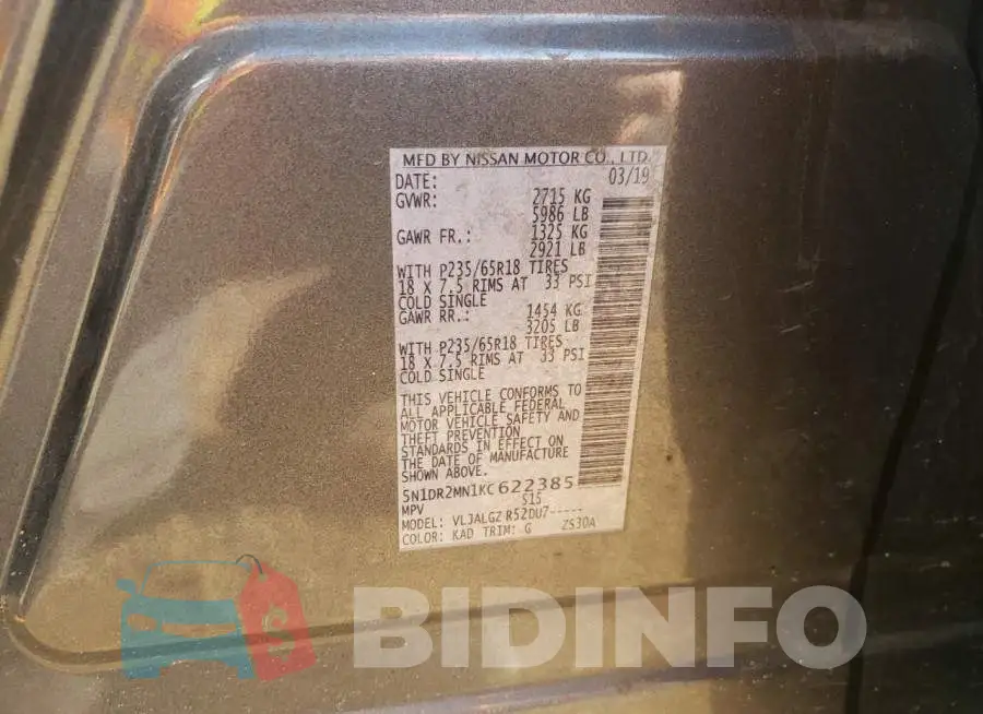 5N1DR2MN1KC622385 Photo# 10