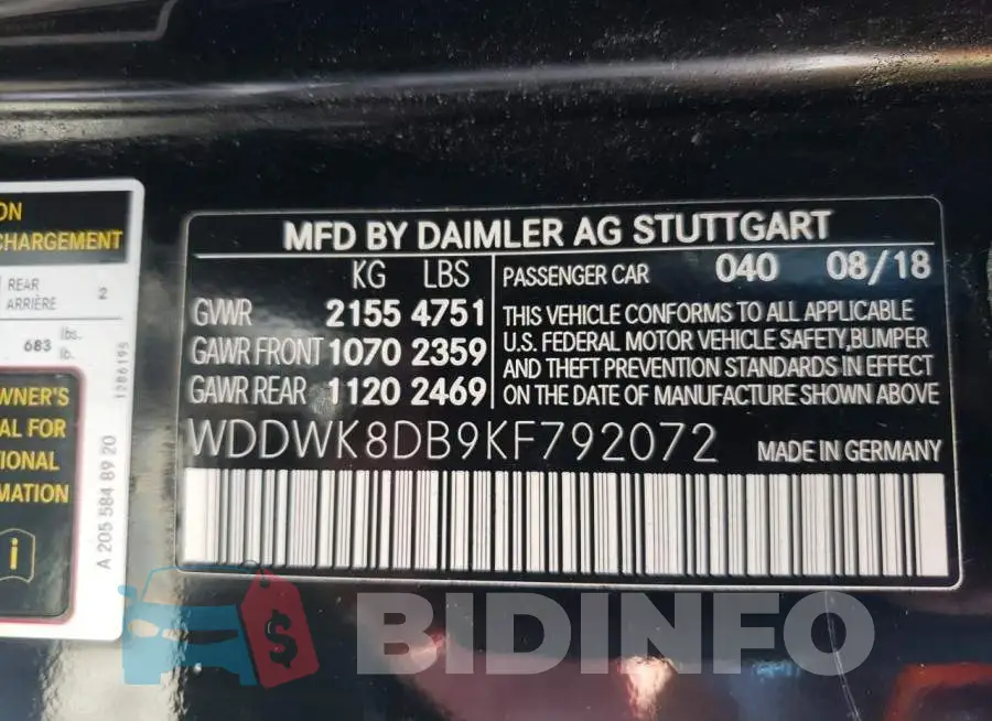 WDDWK8DB9KF792072 Photo# 10