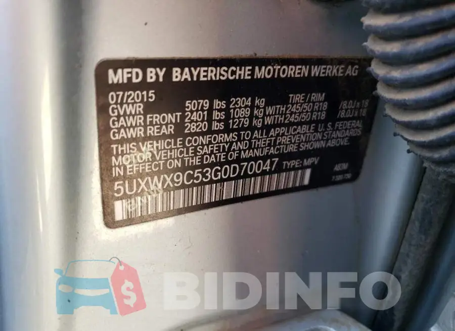 5UXWX9C53G0D70047 Photo# 10