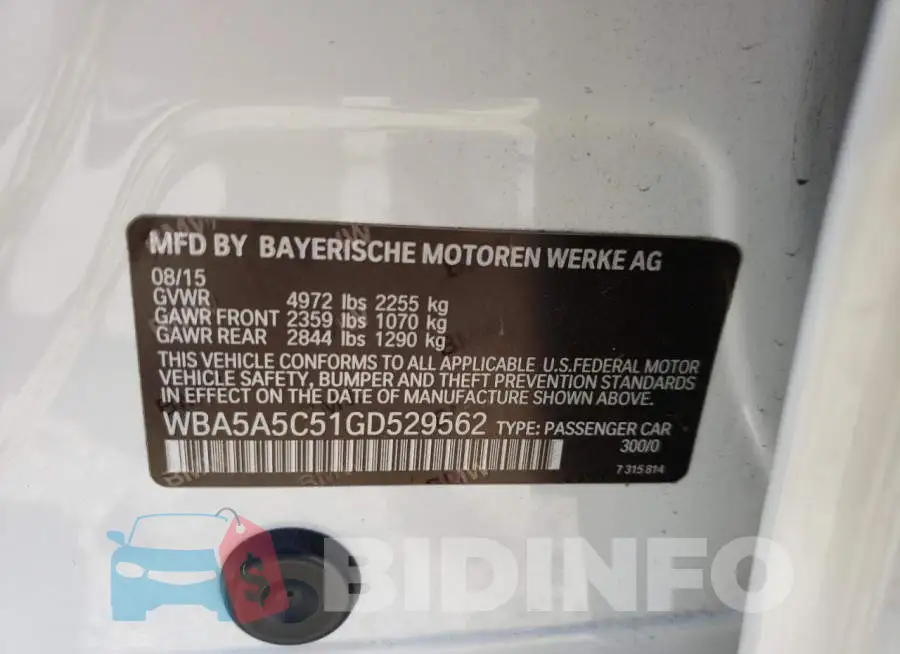 WBA5A5C51GD529562 Photo# 10