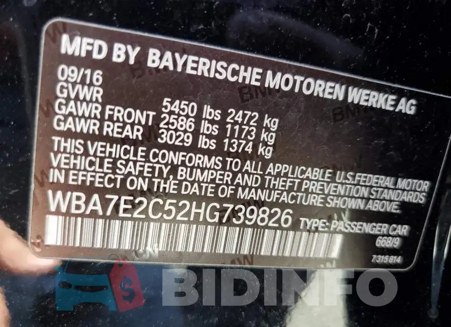 WBA7E2C52HG739826 Photo# 10