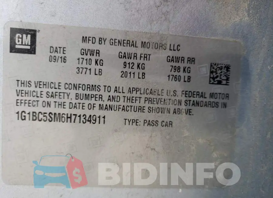1G1BC5SM6H7134911 Photo# 10