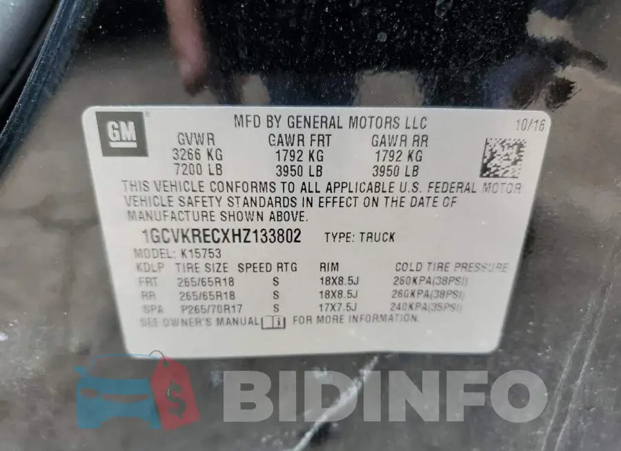 1GCVKRECXHZ133802 Photo# 10