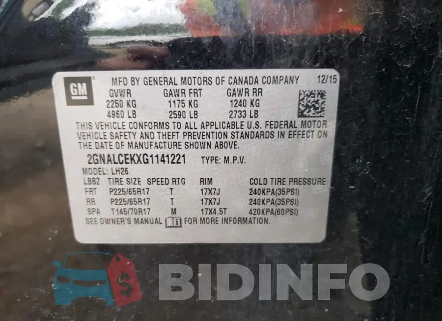 2GNALCEKXG1141221 Photo# 10