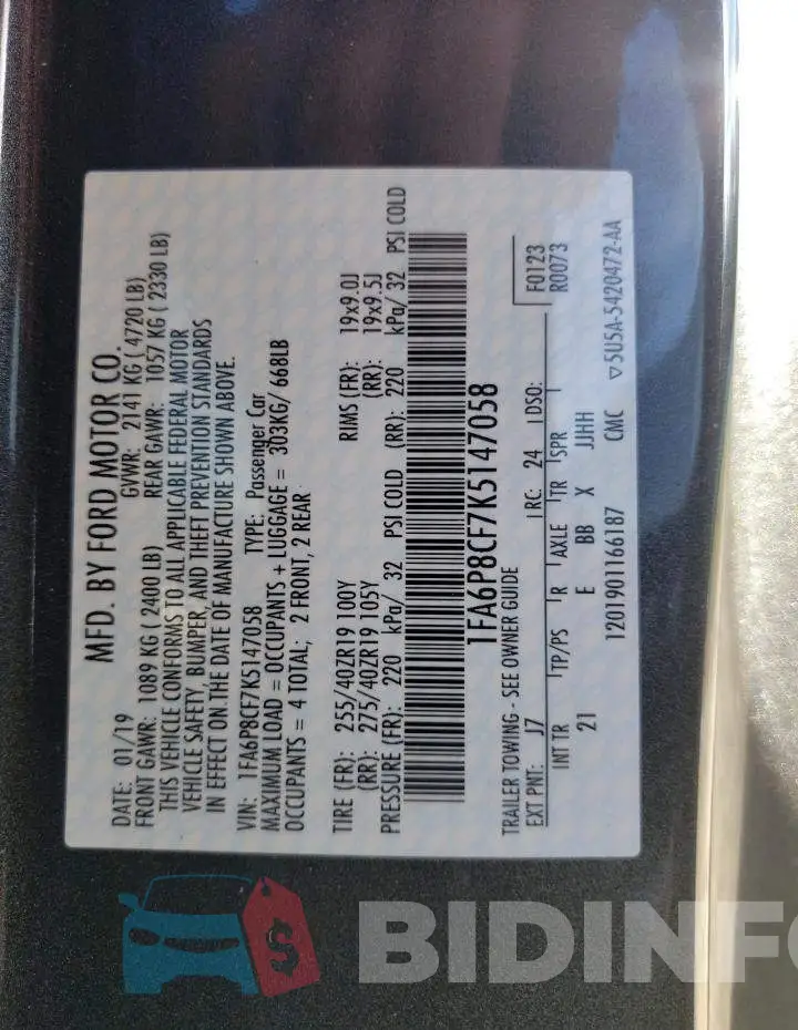 1FA6P8CF7K5147058 Photo# 10