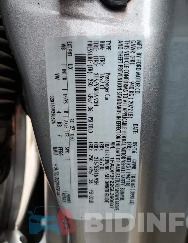 1FADP3F22GL390007 Photo# 10