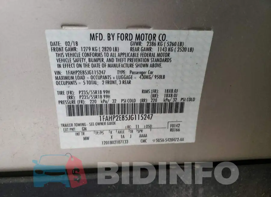 1FAHP2E85JG115247 Photo# 10